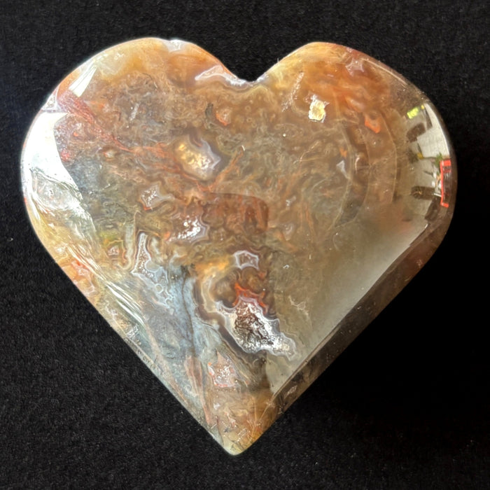 Moss Agate Heart Druzy Vug Crystal Polished Plume Stone