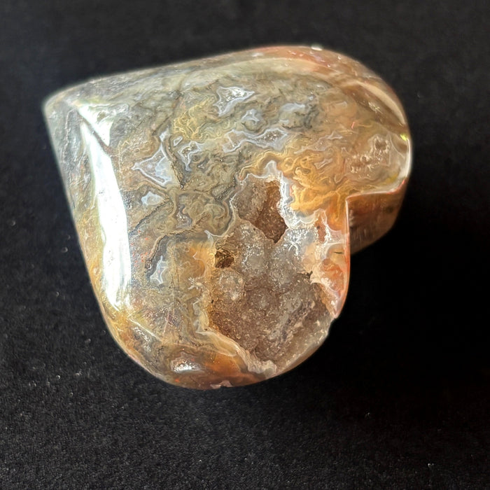 Moss Agate Heart Druzy Vug Crystal Polished Plume Stone
