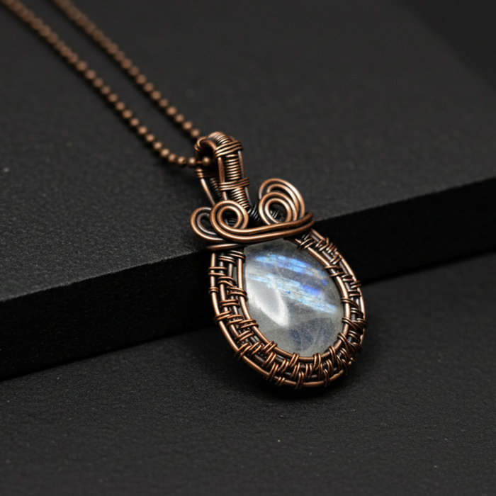 Rainbow Moonstone Pendant Find your Glow Copper
