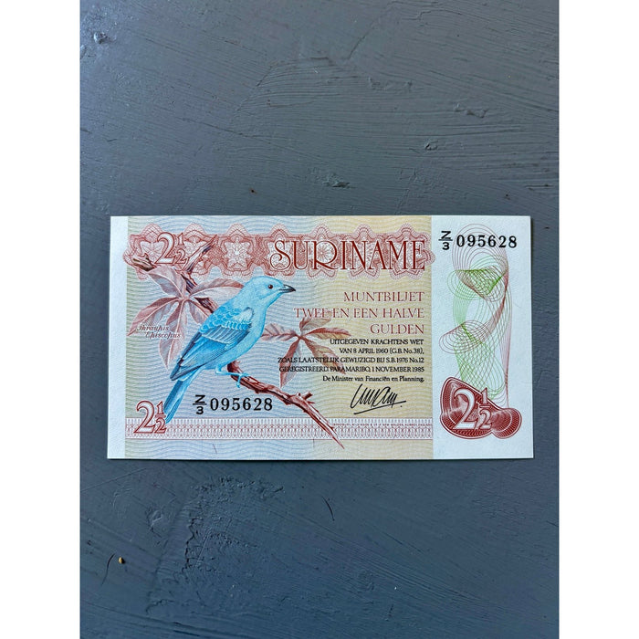 Vintage Banknote 1985 Rare Z/3 Replacement Suriname Gulden UV Bird Lizard UNC