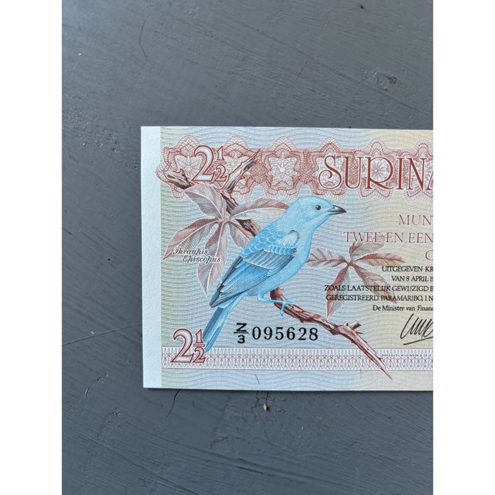 Vintage Banknote 1985 Rare Z/3 Replacement Suriname Gulden UV Bird Lizard UNC