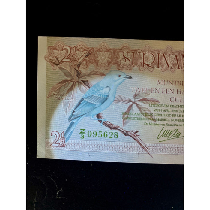 Vintage Banknote 1985 Rare Z/3 Replacement Suriname Gulden UV Bird Lizard UNC