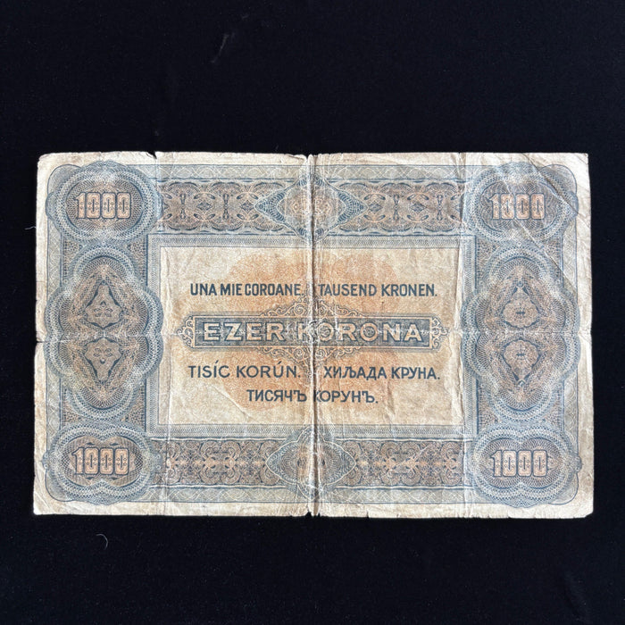 Antique Banknote 1920 Hungary 1000 Korona King Saint Stephen Big European Relic