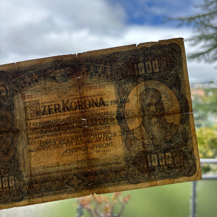 Antique Banknote 1920 Hungary 1000 Korona King Saint Stephen Big European Relic