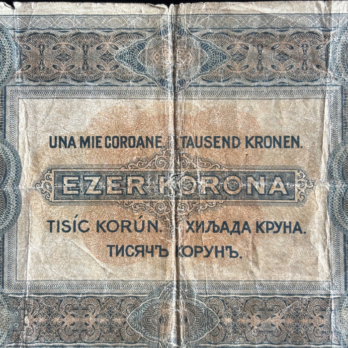 Antique Banknote 1920 Hungary 1000 Korona King Saint Stephen Big European Relic