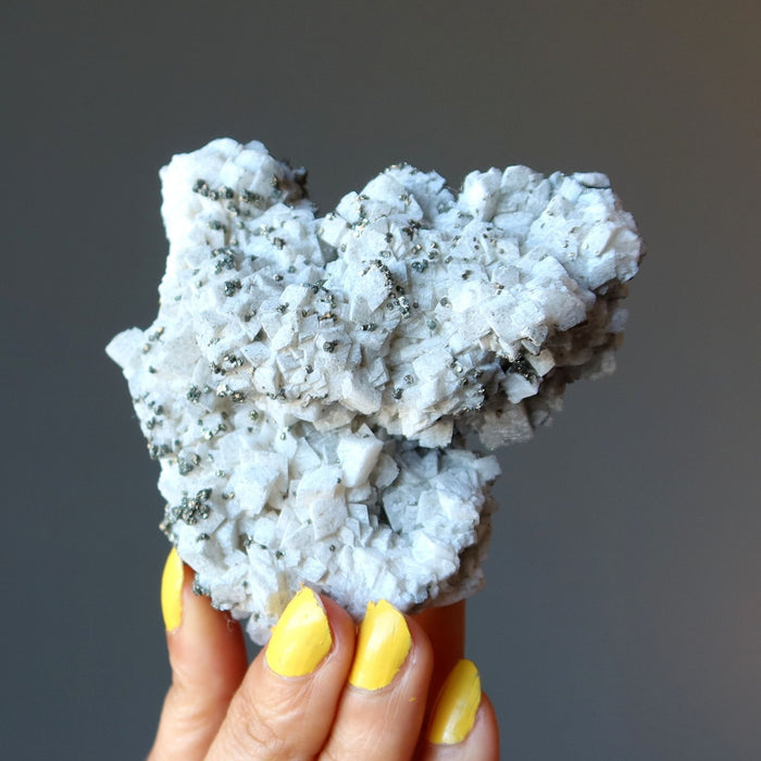 Calcite Cluster White Cubic Standing Raw Crystal Gold Pyrite