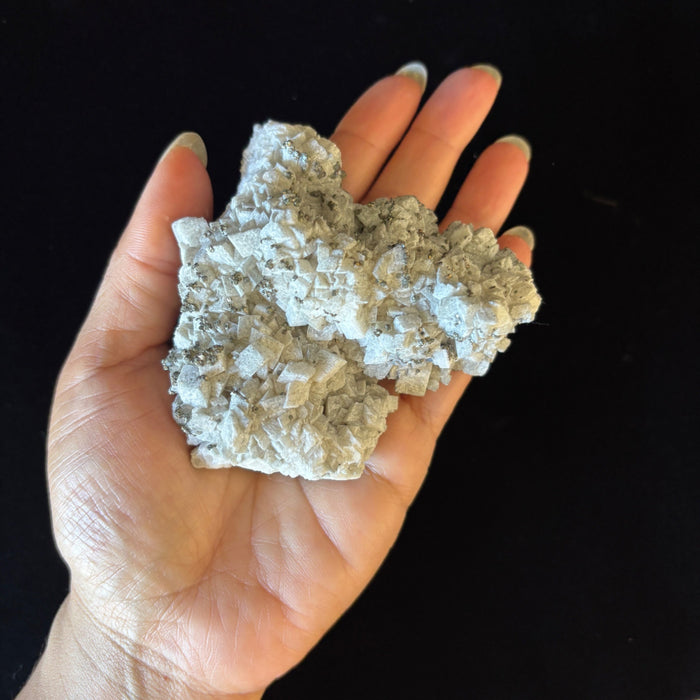 Calcite Cluster White Cubic Standing Raw Crystal Gold Pyrite