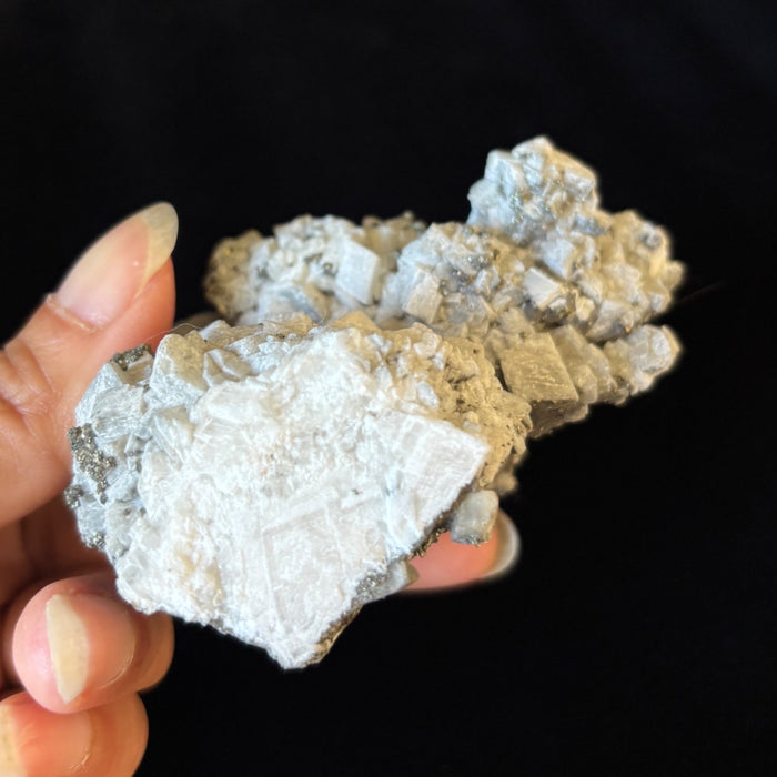 Calcite Cluster White Cubic Standing Raw Crystal Gold Pyrite