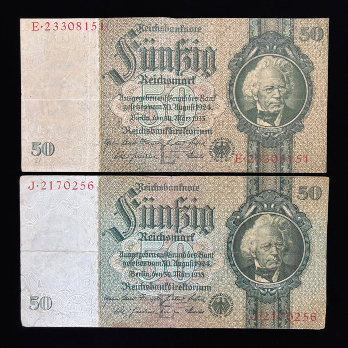 Vintage Banknote Lot 1933 Germany Weimar 50 Reicksmark Old Europe Watermark