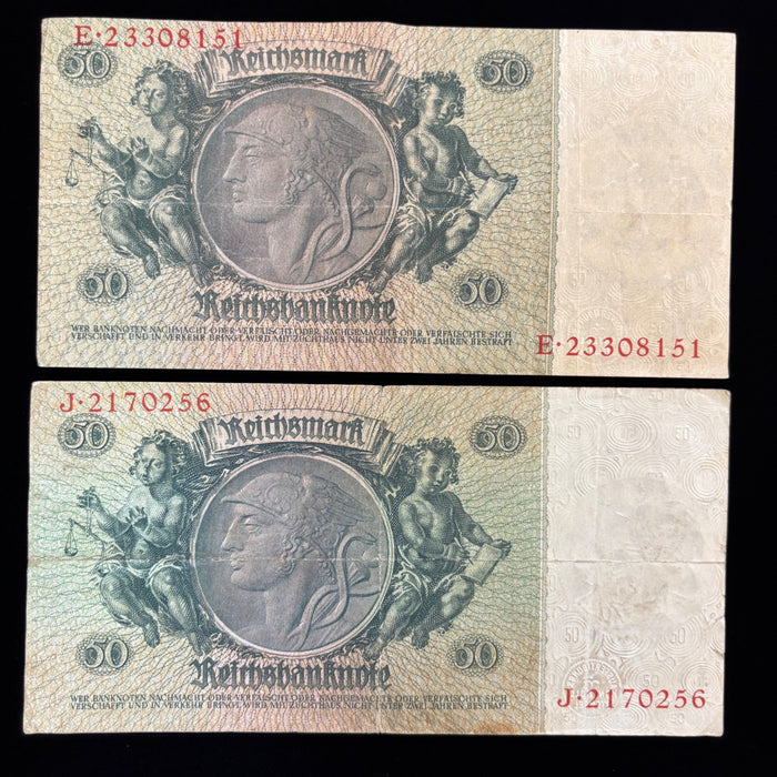 Vintage Banknote Lot 1933 Germany Weimar 50 Reicksmark Old Europe Watermark