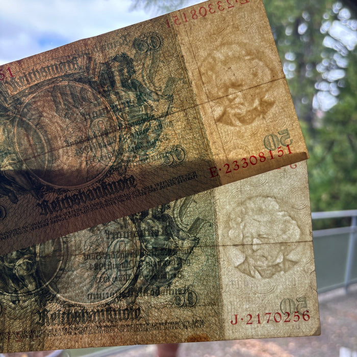 Vintage Banknote Lot 1933 Germany Weimar 50 Reicksmark Old Europe Watermark