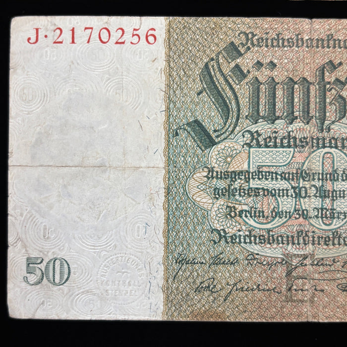 Vintage Banknote Lot 1933 Germany Weimar 50 Reicksmark Old Europe Watermark