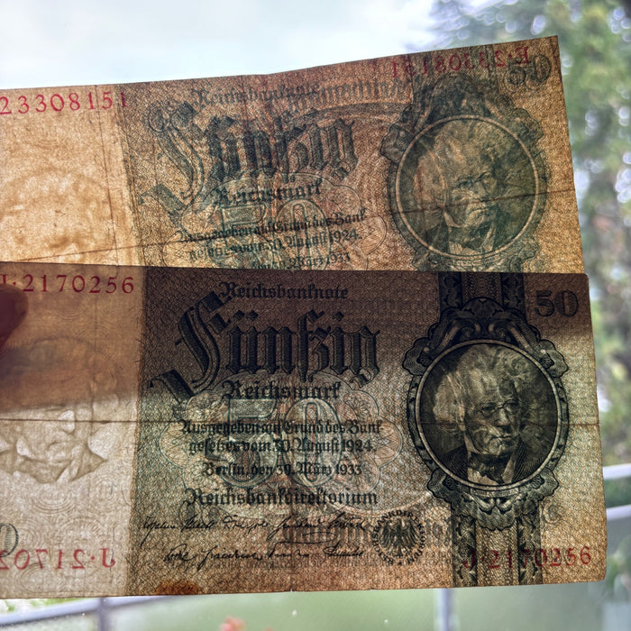 Vintage Banknote Lot 1933 Germany Weimar 50 Reicksmark Old Europe Watermark