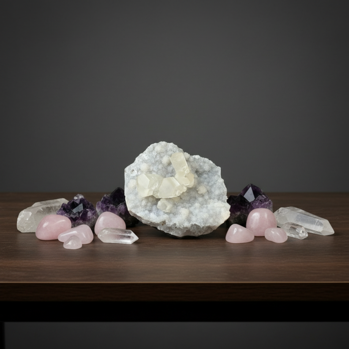 Druzy Quartz Calcite Cluster Crystal Charger Brazil 4.5 Inch