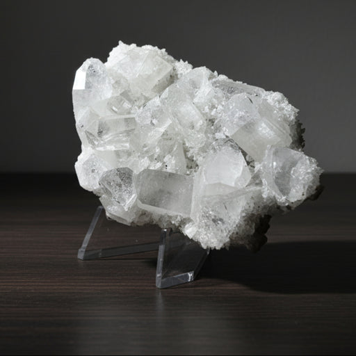 Crystal cluster on a stand against a dark background