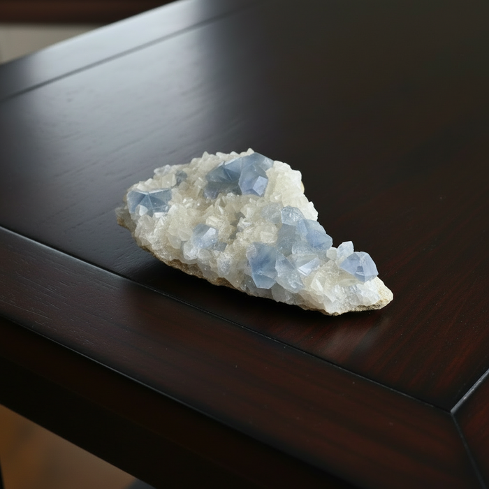 Celestite Cluster Dreamy Blue White Calcite 5 Inch