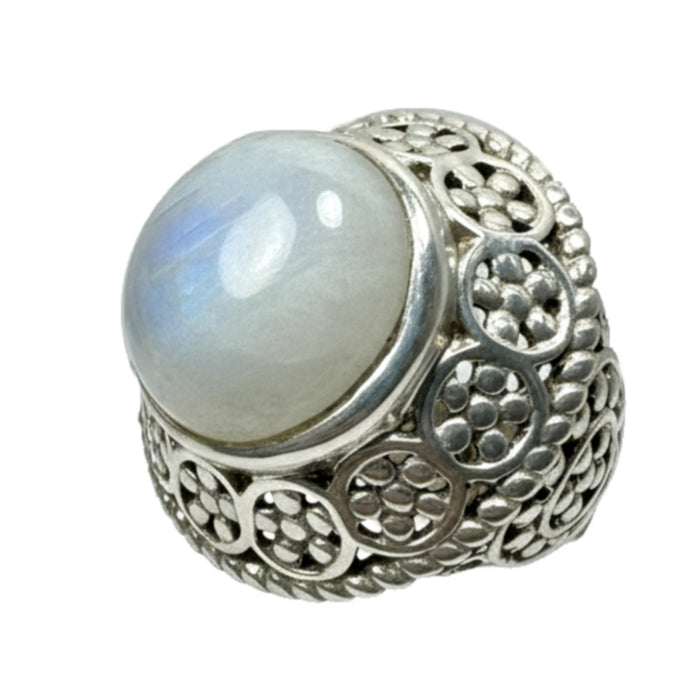 Rainbow Moonstone Ring Flower Sterling Silver Size 6