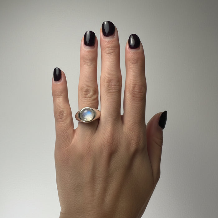 Rainbow Moonstone Ring Mystical Sterling Silver Size 9.5