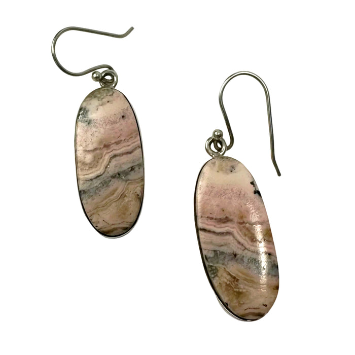 Rhodonite Earrings Pink Oval Elegant Love Gem Sterling Silver