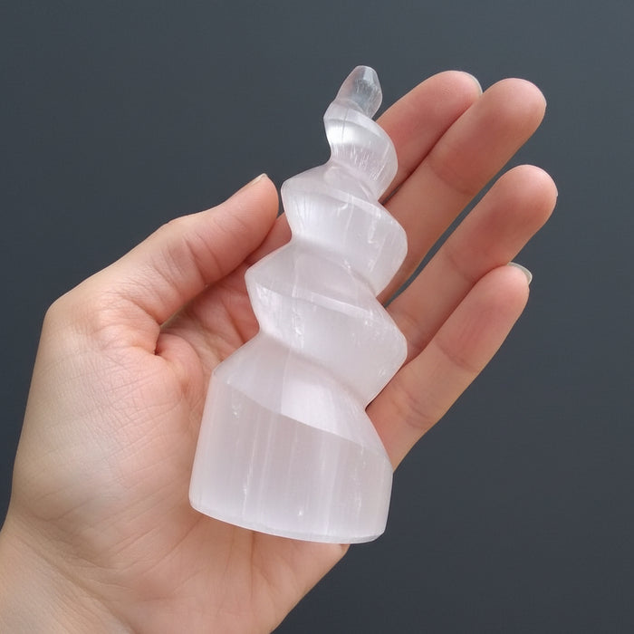 Selenite Wand White Satin Spar Spiral Tower Unicorn Horn
