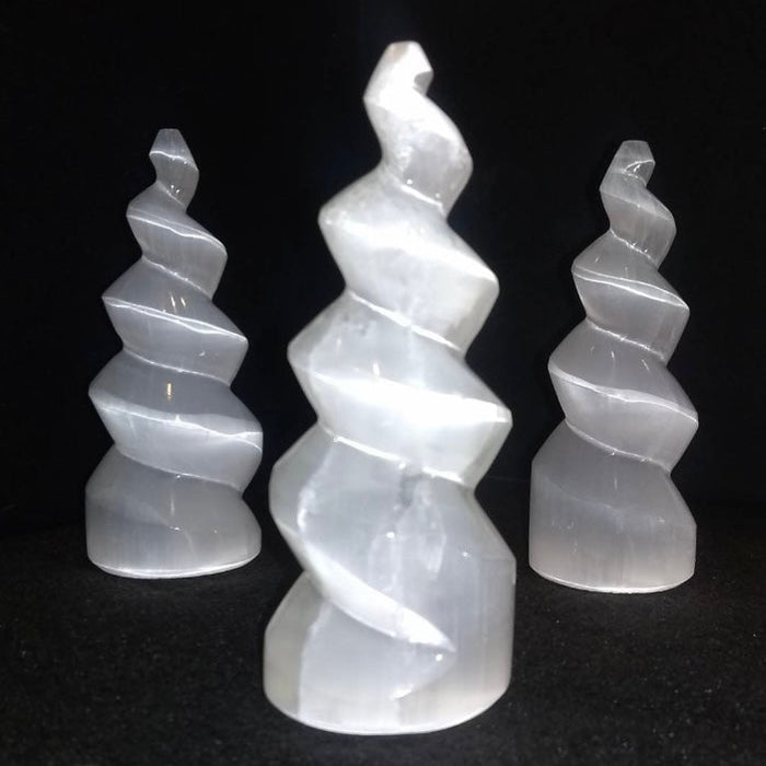 Selenite Wand White Satin Spar Spiral Tower Unicorn Horn