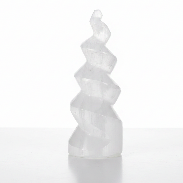 Selenite Wand White Satin Spar Spiral Tower Unicorn Horn