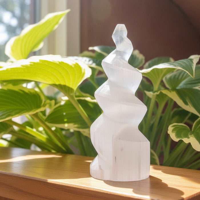Selenite Wand White Satin Spar Spiral Tower Unicorn Horn