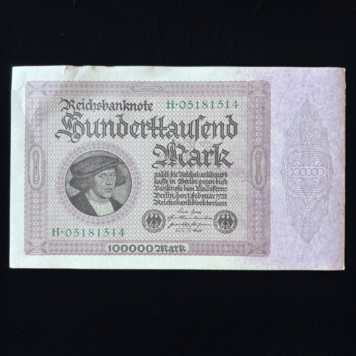 Antique Banknote 1923 Germany Reichsbanknote 100,000 Mark Large Hyperinflation