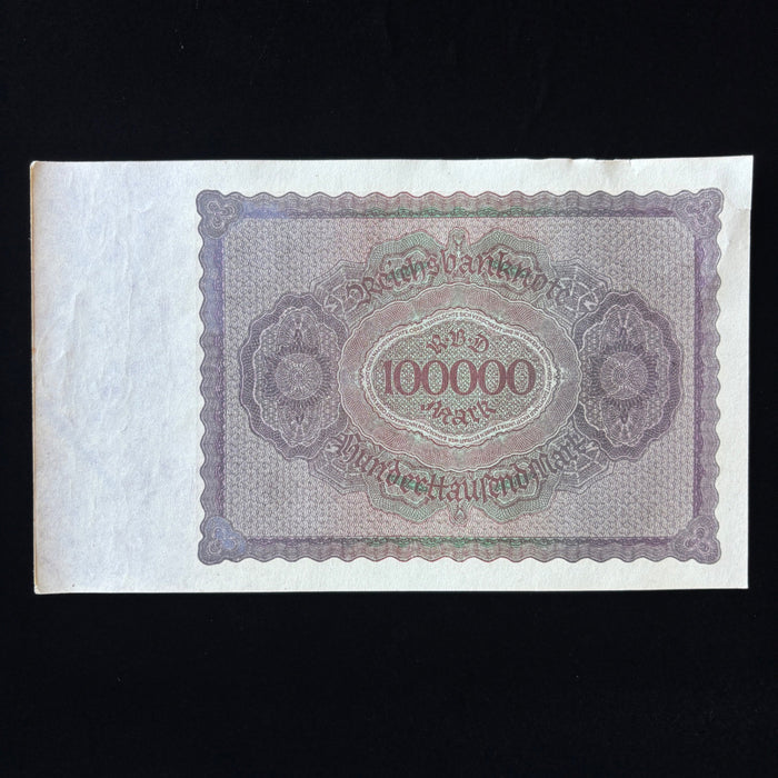 Antique Banknote 1923 Germany Reichsbanknote 100,000 Mark Large Hyperinflation