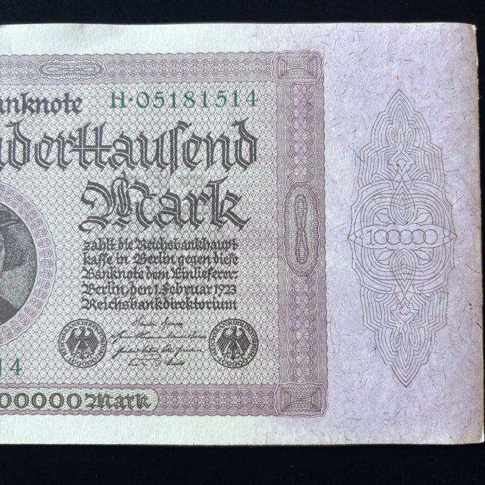 Antique Banknote 1923 Germany Reichsbanknote 100,000 Mark Large Hyperinflation
