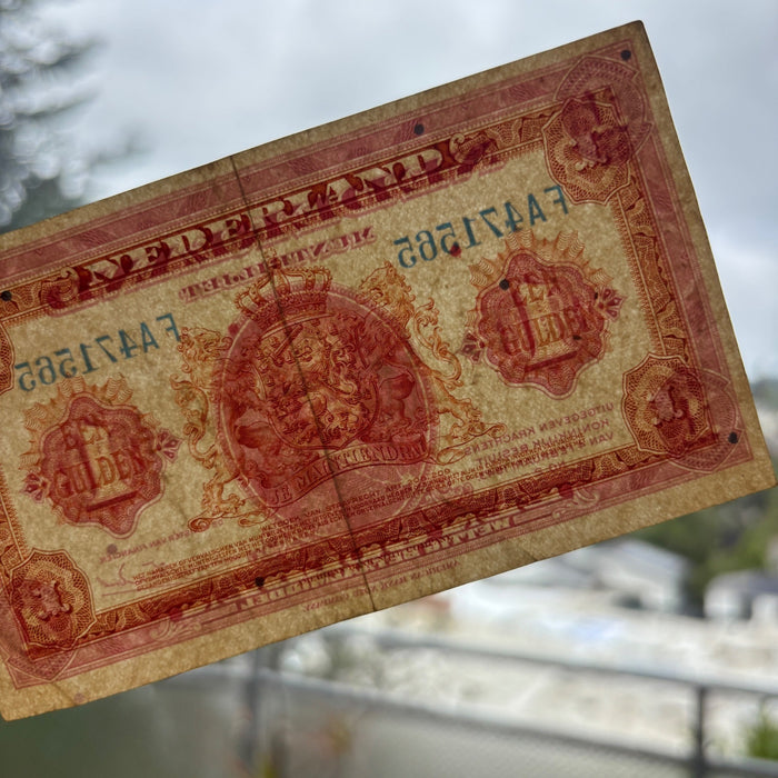 Vintage Banknote 1943 Liberation Currency 1 Gulden Dutch Queen Netherland Exile