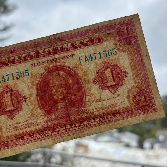 Vintage Banknote 1943 Liberation Currency 1 Gulden Dutch Queen Netherland Exile