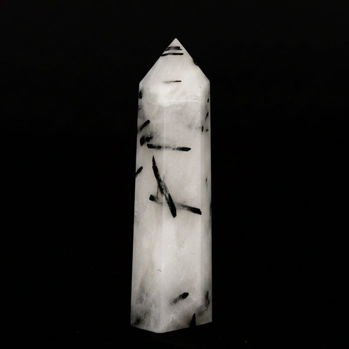 Quartz Tourmaline Wand White Black Faceted Point Tower