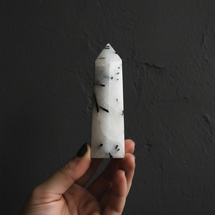 Quartz Tourmaline Wand White Black Faceted Point Tower