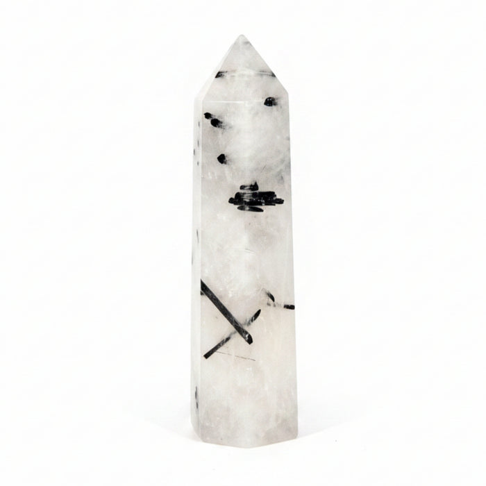 Quartz Tourmaline Wand White Black Faceted Point Tower