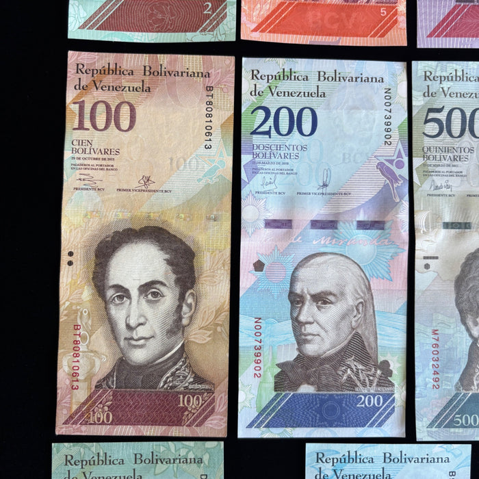 Banknote Lot of 14 Hyperinflation 2 to 100,000 Venezuela Bolivares UV Verified