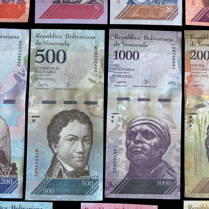 Banknote Lot of 14 Hyperinflation 2 to 100,000 Venezuela Bolivares UV Verified