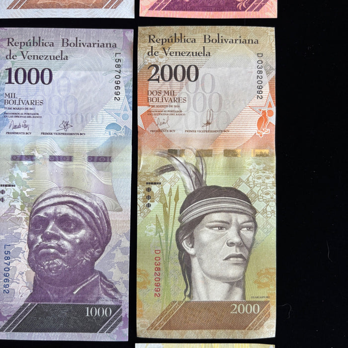 Banknote Lot of 14 Hyperinflation 2 to 100,000 Venezuela Bolivares UV Verified