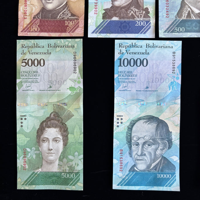 Banknote Lot of 14 Hyperinflation 2 to 100,000 Venezuela Bolivares UV Verified