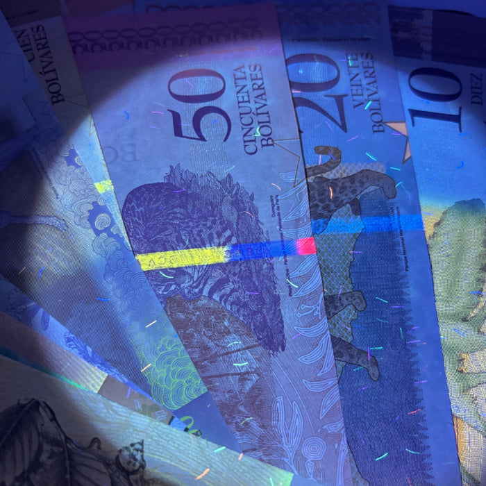 Banknote Lot of 14 Hyperinflation 2 to 100,000 Venezuela Bolivares UV Verified