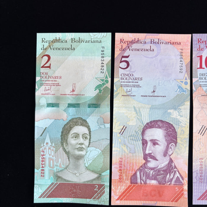 Banknote Lot of 14 Hyperinflation 2 to 100,000 Venezuela Bolivares UV Verified