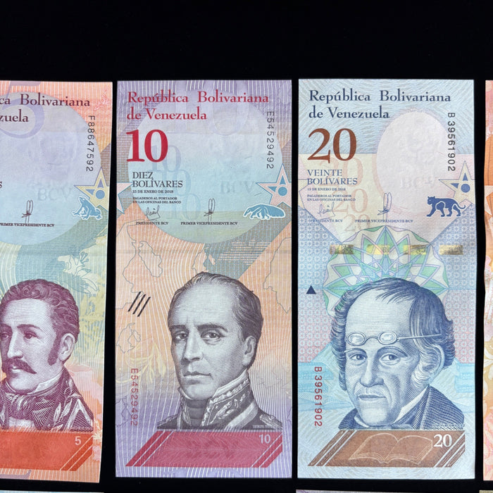 Banknote Lot of 14 Hyperinflation 2 to 100,000 Venezuela Bolivares UV Verified