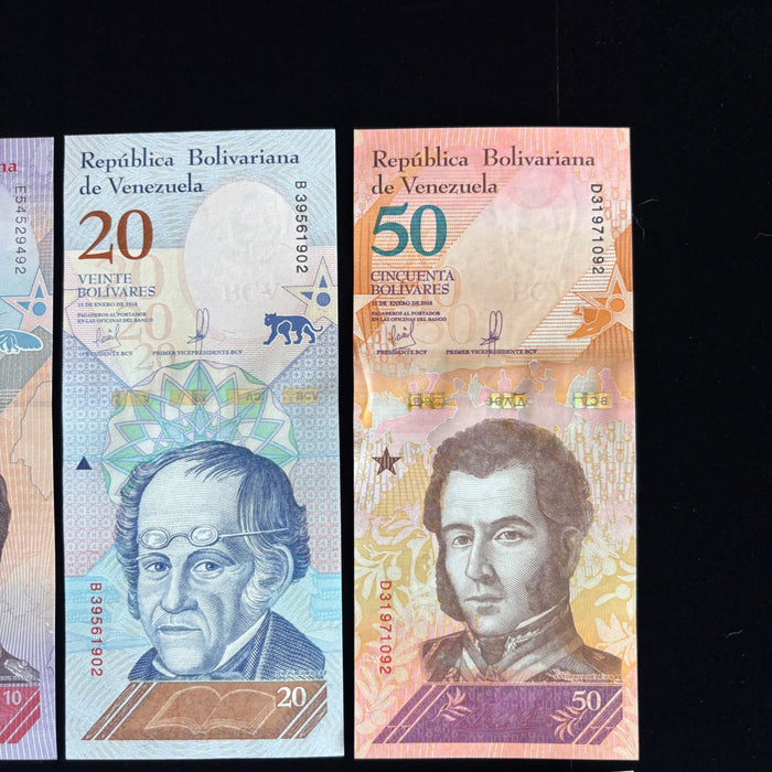 Banknote Lot of 14 Hyperinflation 2 to 100,000 Venezuela Bolivares UV Verified