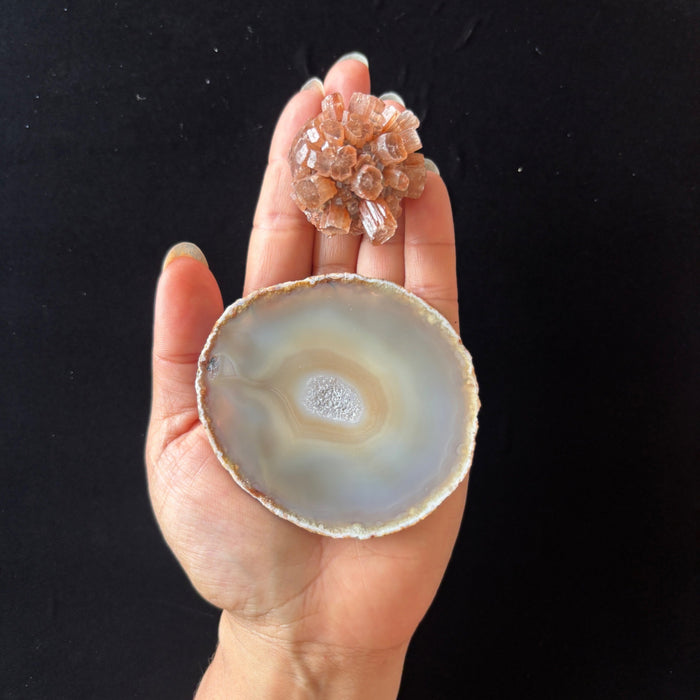 Aragonite Sputnik Cluster Carnelian Charger Sacral Chakra Crystal Set