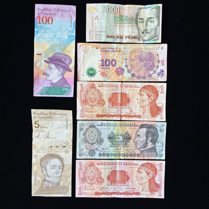 Latin America Banknote Lot Colombia Argentina Honduras Venezuela Watermark UV