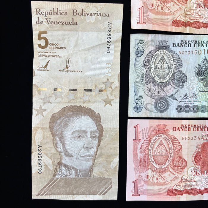 Latin America Banknote Lot Colombia Argentina Honduras Venezuela Watermark UV