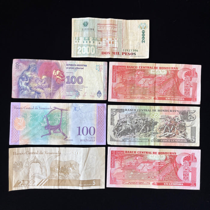 Latin America Banknote Lot Colombia Argentina Honduras Venezuela Watermark UV