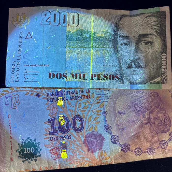 Latin America Banknote Lot Colombia Argentina Honduras Venezuela Watermark UV