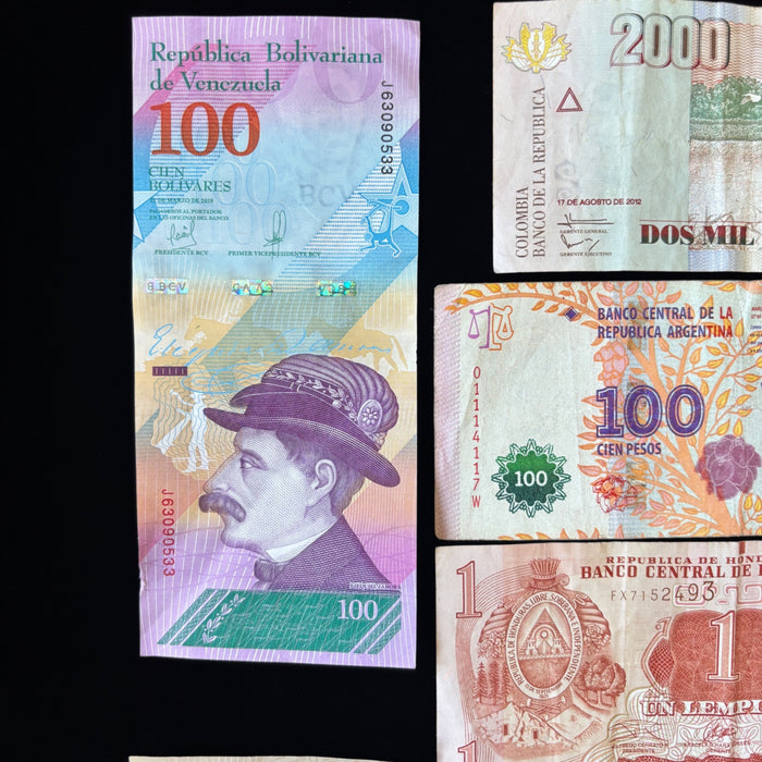 Latin America Banknote Lot Colombia Argentina Honduras Venezuela Watermark UV