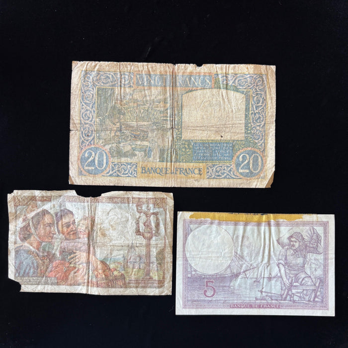Vintage Banknote 1940 Lot of 3 Old French Money France WWII Vichy Era Watermark